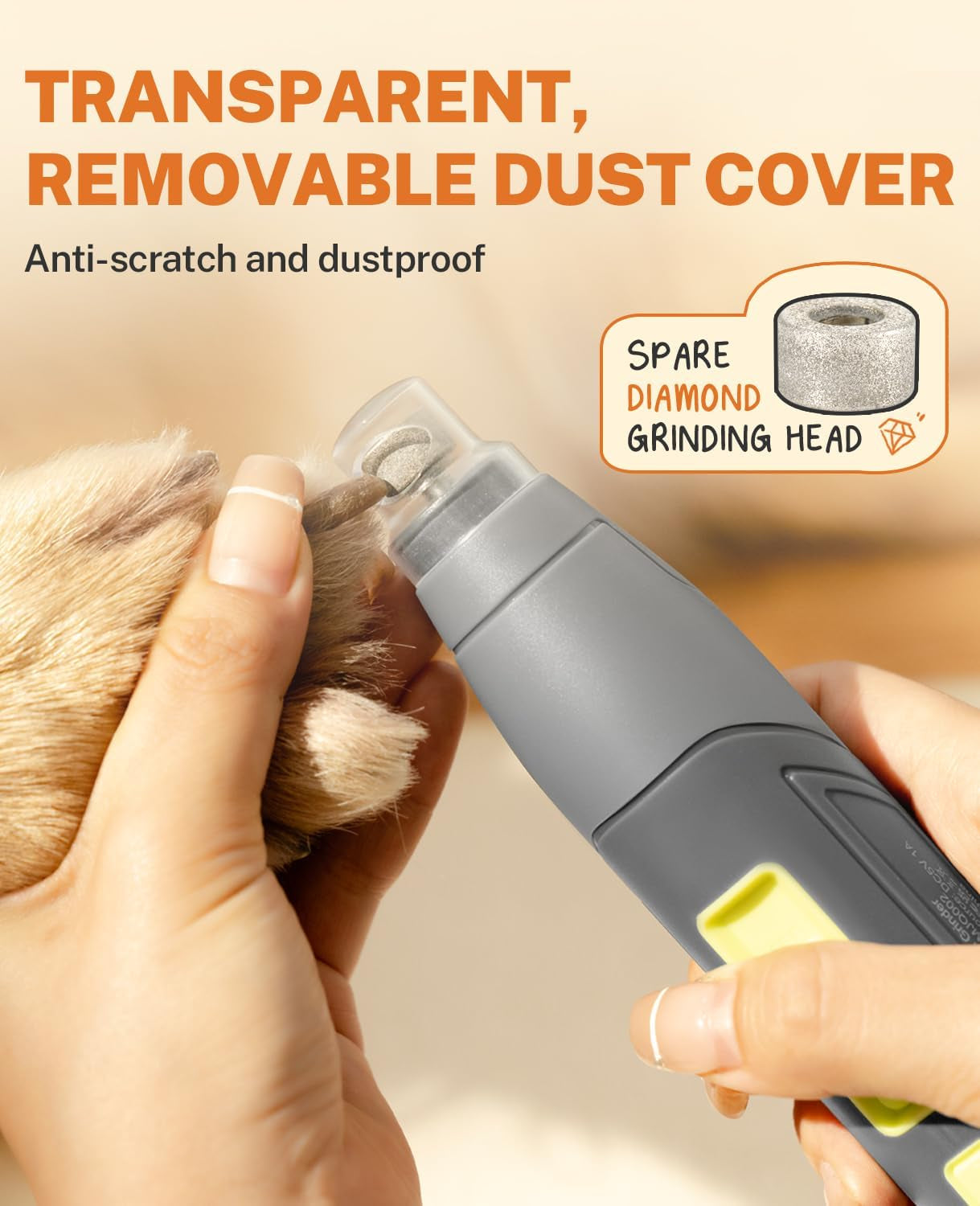 Dog Nail Grinder with LED Light & 3 Speeds — Quiet Rechargeable Electric Pet Nail Trimmer for Small, Medium, Large Dogs and Cats, USB-C Charging