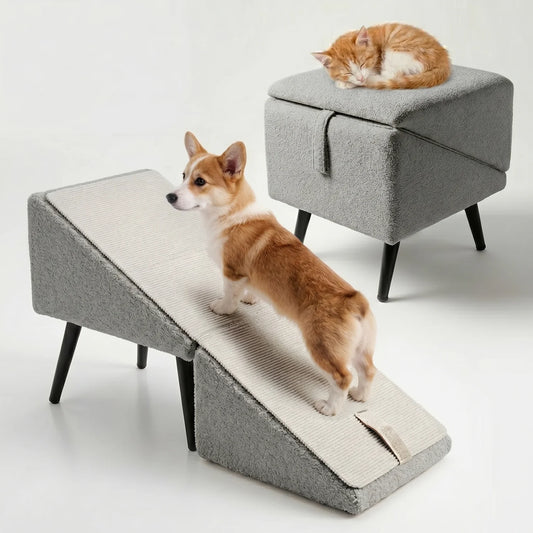 Split Dog Ramp, All-In-One Lightweight Folding Pet Ramps Stairs for Couch, Dog Chair for Bed, Couch, Pet Steps Large and Small Dogs, Outdoor Dogs Ramp Porch Steps(Gray, 1PC)