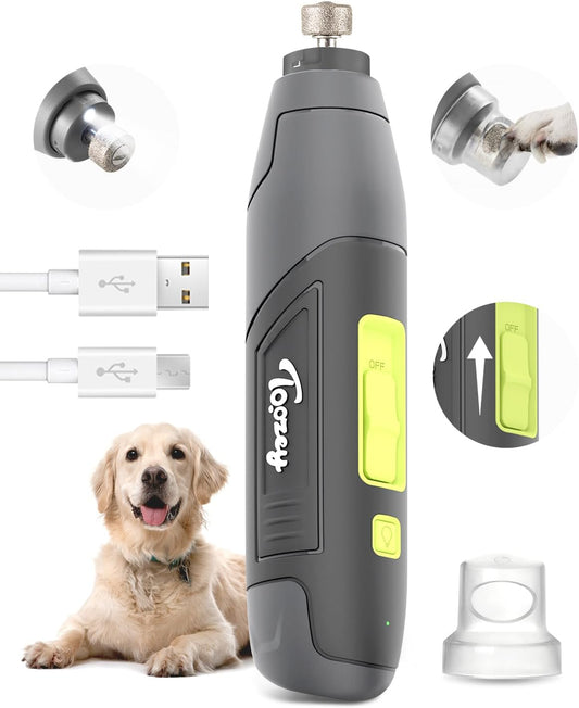Dog Nail Grinder with LED Light & 3 Speeds — Quiet Rechargeable Electric Pet Nail Trimmer for Small, Medium, Large Dogs and Cats, USB-C Charging
