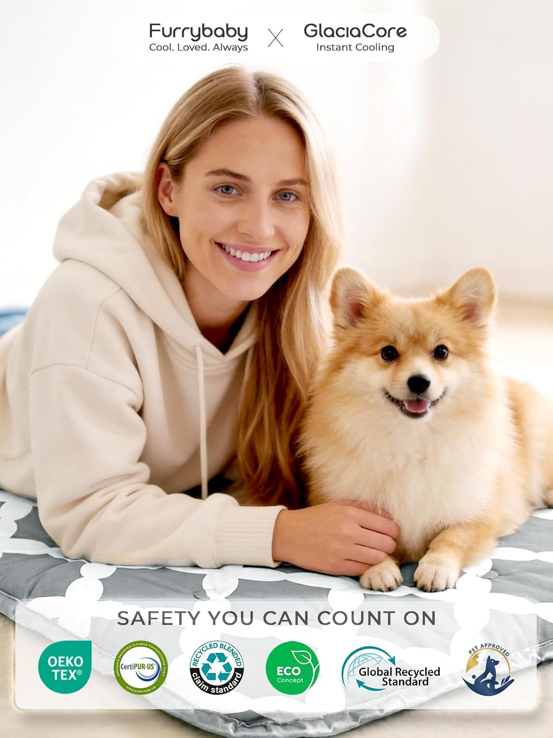 Dog Cooling Mat for Dogs & Cats, Soft Breathable Cooling Pad for Dog Bed, 23"X18" Self Cooling Crate Mat for Dogs, No Gel Washable Non-Slip Pet Cooling Mat Indoor Outdoor, Gray