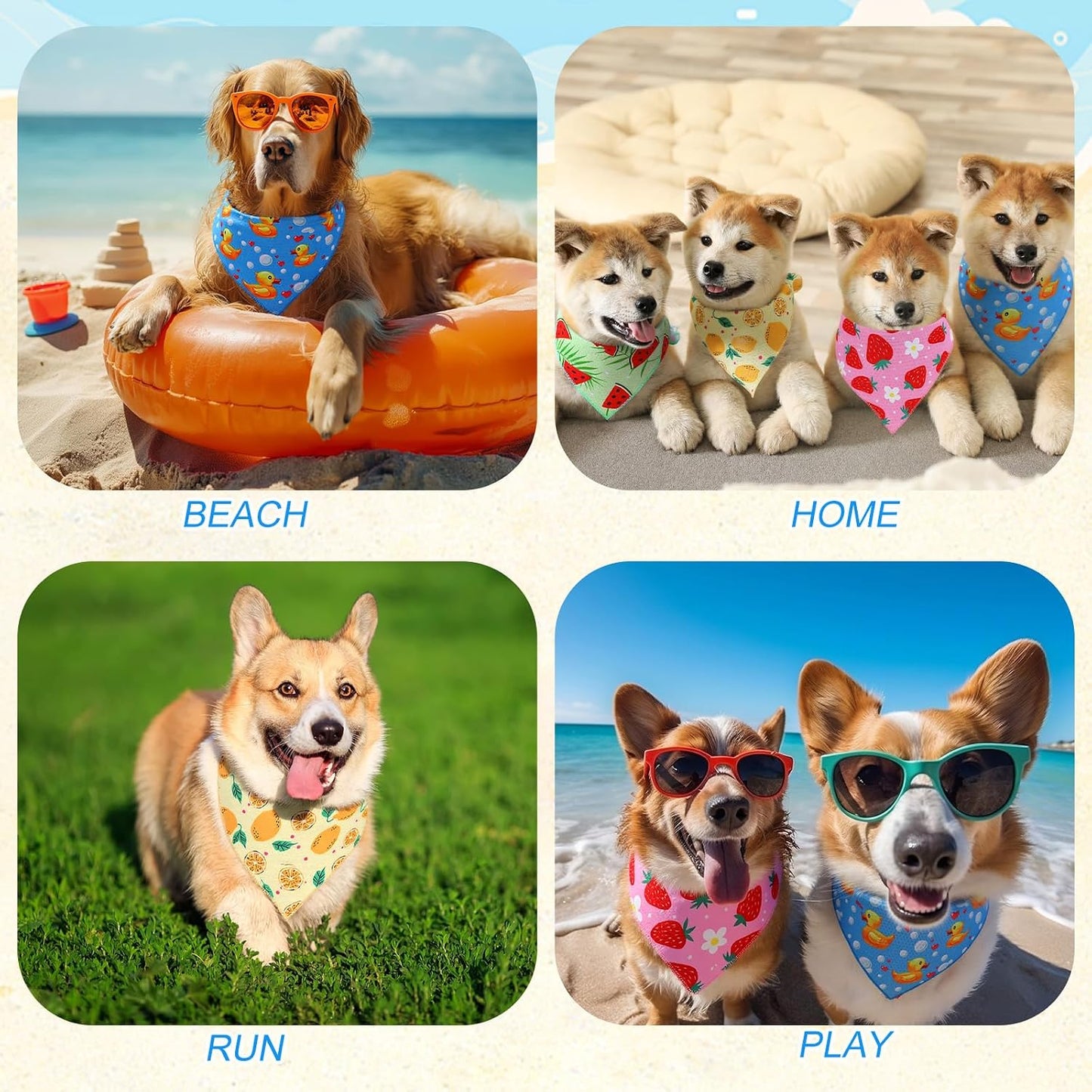 6 Pack Dog Cooling Bandana Summer Triangle Scarfs Bibs with Cute Fruit Pattern Instant Cooling Neck Wraps Breathable Scarf Pet Dog Neck Cooler for Hunting Training Hiking Camping(M)