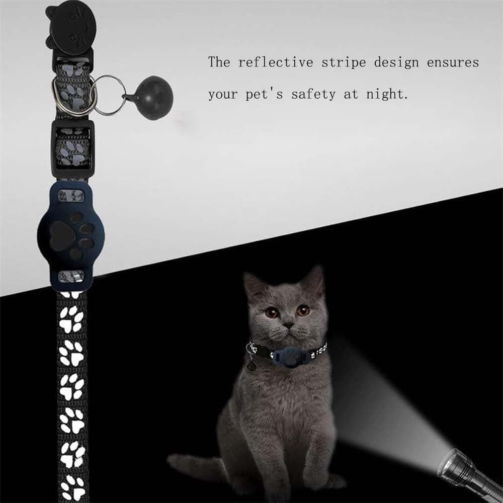 GPS Pet Tracker Collar for Cats & Small Dogs, Lightweight & Waterproof with Safety Buckle, Anti-Loss Tracking, Adjustable Reflective Collar with Bell (Android, Black, 19-26Cm)