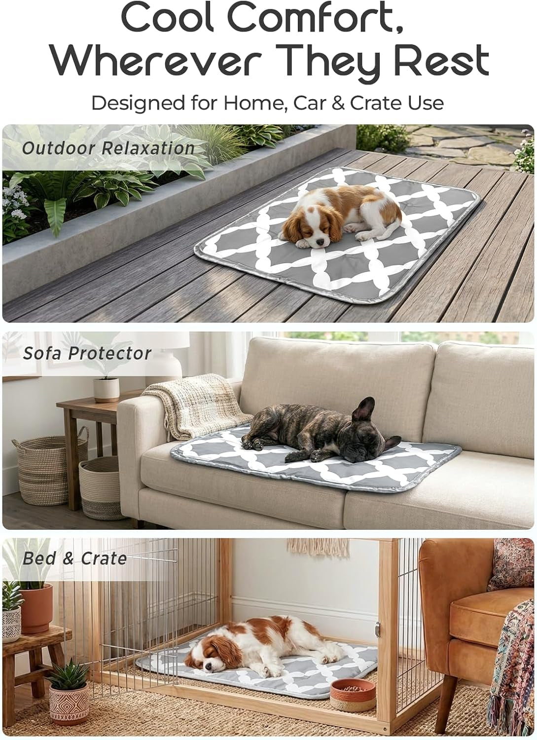 Dog Cooling Mat for Dogs & Cats, Soft Breathable Cooling Pad for Dog Bed, 23"X18" Self Cooling Crate Mat for Dogs, No Gel Washable Non-Slip Pet Cooling Mat Indoor Outdoor, Gray