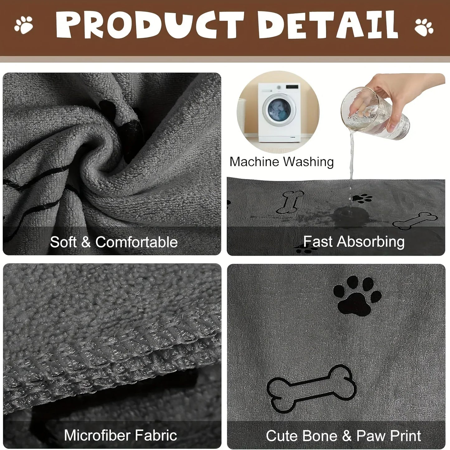 1Pc Quick-Drying Microfiber Dog Towel Absorbent Pet Bath Product Fiber Quick-Drying Bath Towel Car Wiping Cloth Pet Supplies