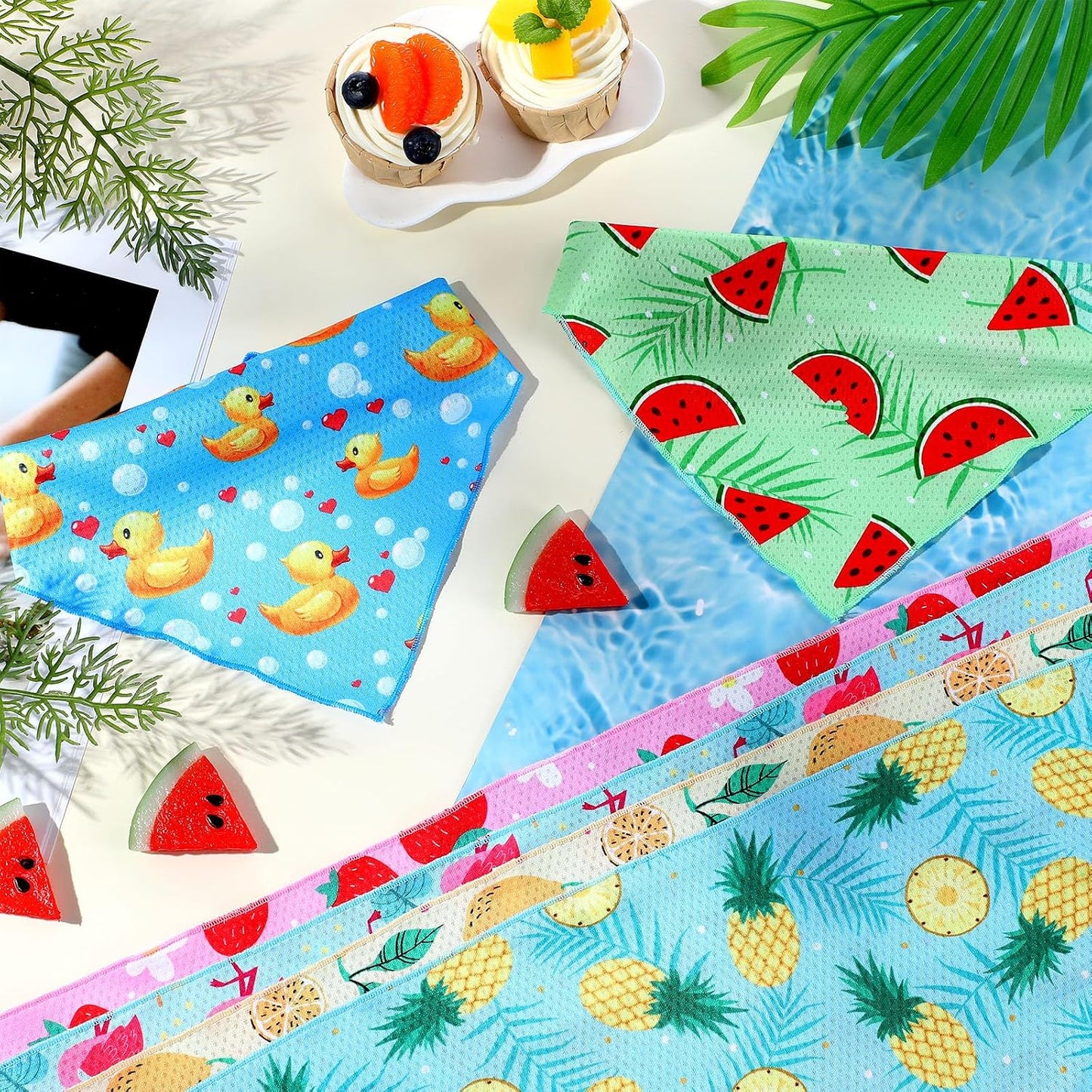 6 Pack Dog Cooling Bandana Summer Triangle Scarfs Bibs with Cute Fruit Pattern Instant Cooling Neck Wraps Breathable Scarf Pet Dog Neck Cooler for Hunting Training Hiking Camping(M)