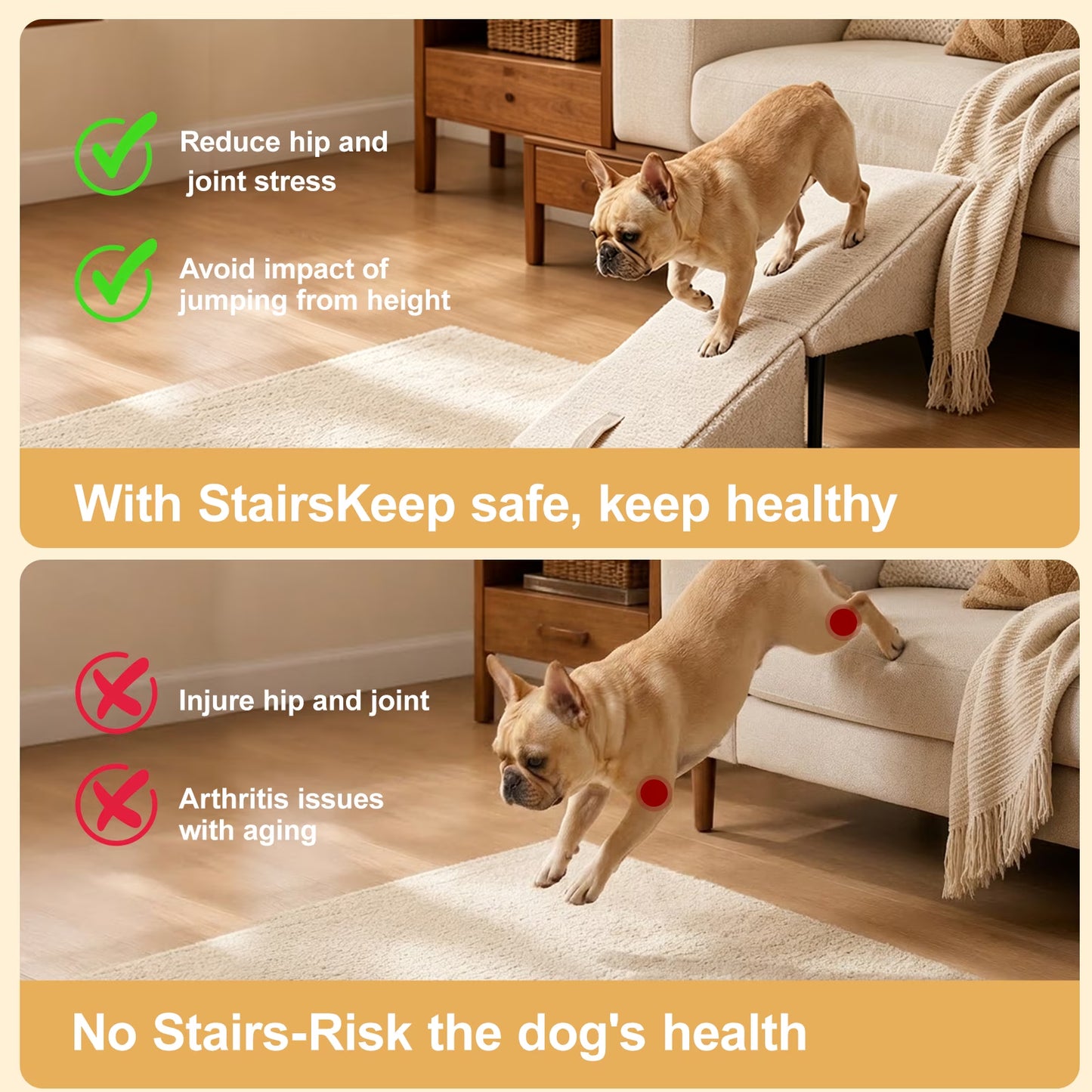 Split Dog Ramp, All-In-One Lightweight Folding Pet Ramps Stairs for Couch, Dog Chair for Bed, Couch, Pet Steps Large and Small Dogs, Outdoor Dogs Ramp Porch Steps(Gray, 1PC)