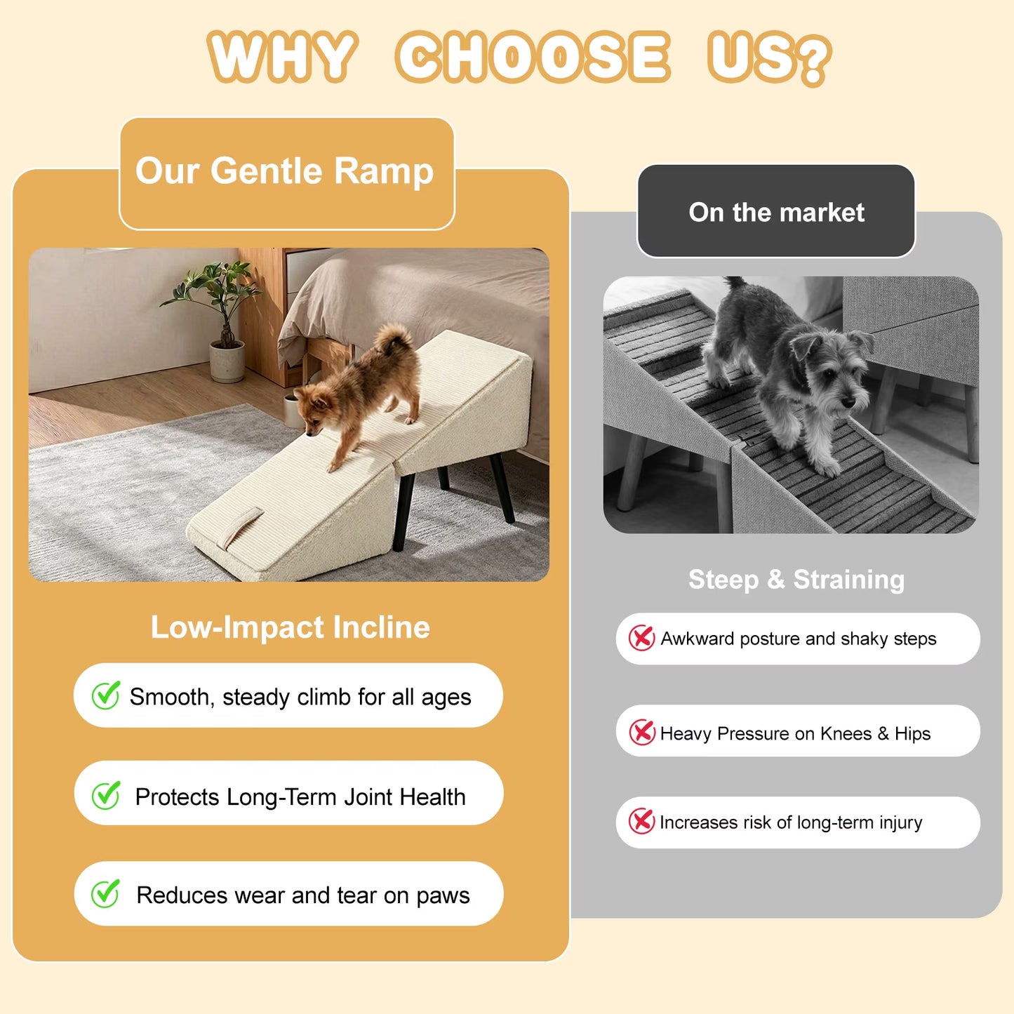 Split Dog Ramp, All-In-One Lightweight Folding Pet Ramps Stairs for Couch, Dog Chair for Bed, Couch, Pet Steps Large and Small Dogs, Outdoor Dogs Ramp Porch Steps(Gray, 1PC)