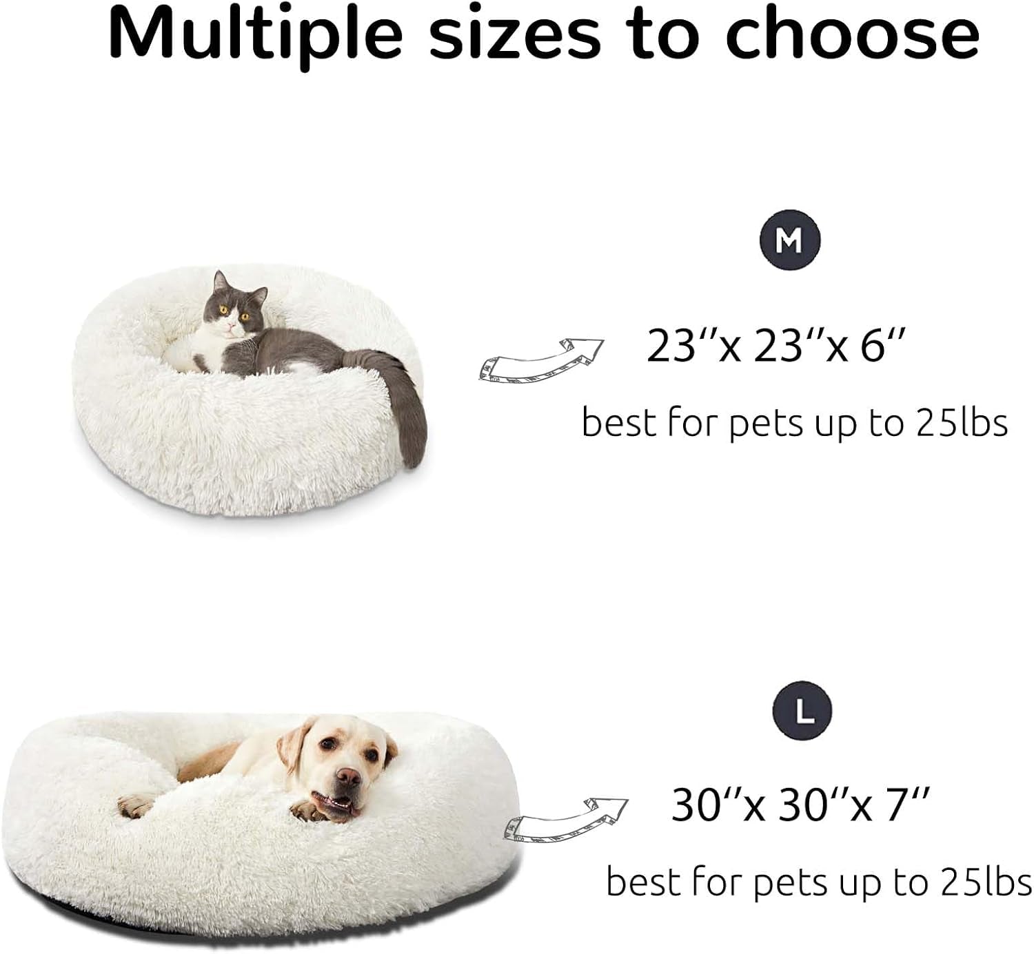 Calming Donut Cuddler Dog Bed, round Fluffy Pet Bed for Small Dogs,Washable, Large, White, 24''