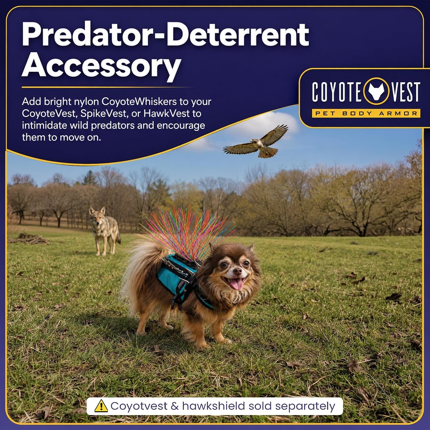 Coyotewhiskers | Protective Nylon Bristles for  or Spikevest Dog Harness | Defends against Coyotes, Dogs, Birds of Prey | Dog Accessories, Made in USA (Fluorescent Orange)
