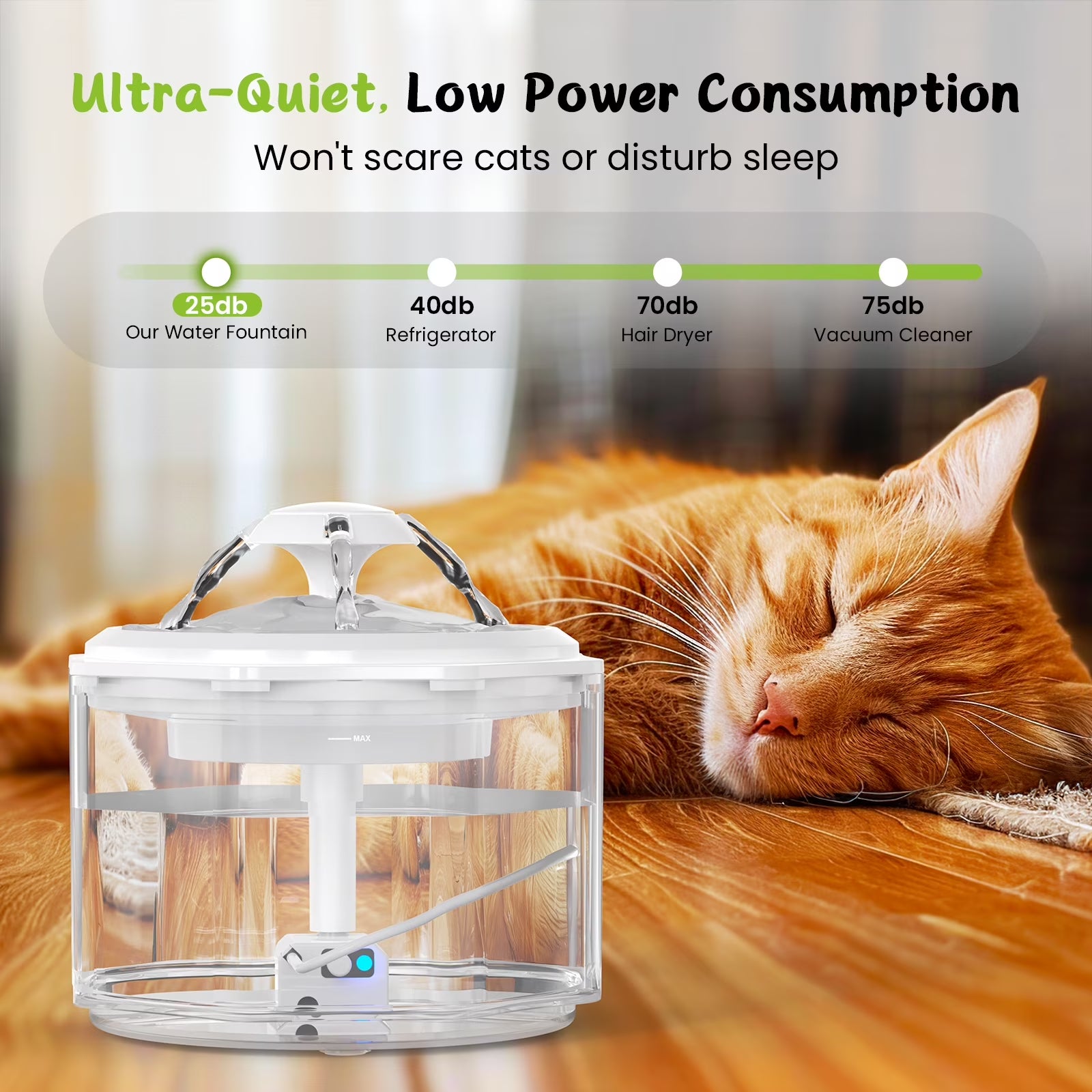 Cat Water Fountain, 75Oz/2.2L Automatic Pet Fountain Dispenser, Smart Pump with LED Light, White