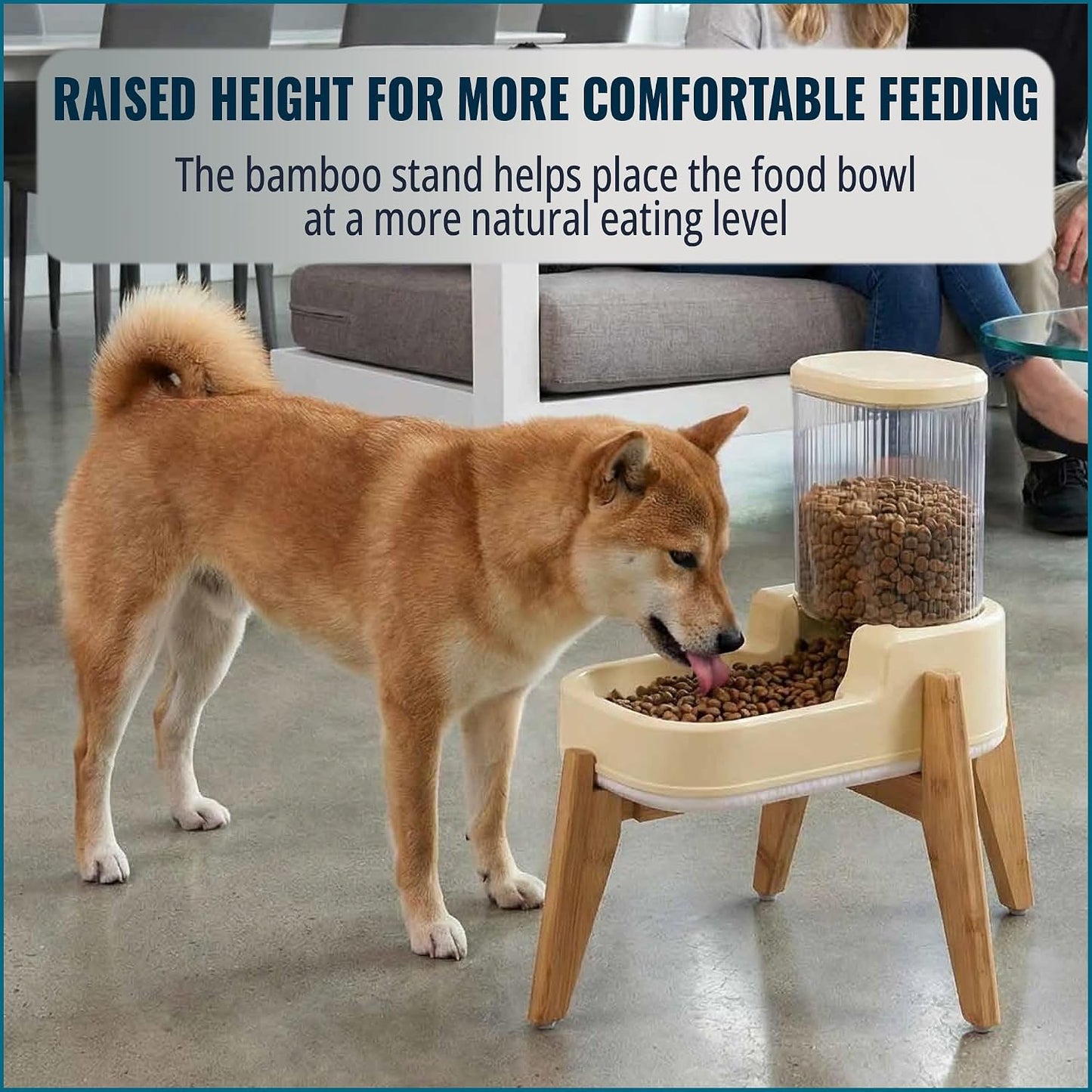 Elevated Dog Food Dispenser with Bamboo Stand for Medium Large Dogs - 4L 1 Gallon Gravity Dog Feeder - Raised Automatic Dog Food Bowl Station - Custom Fit Non Slip anti Tip Non Wooble