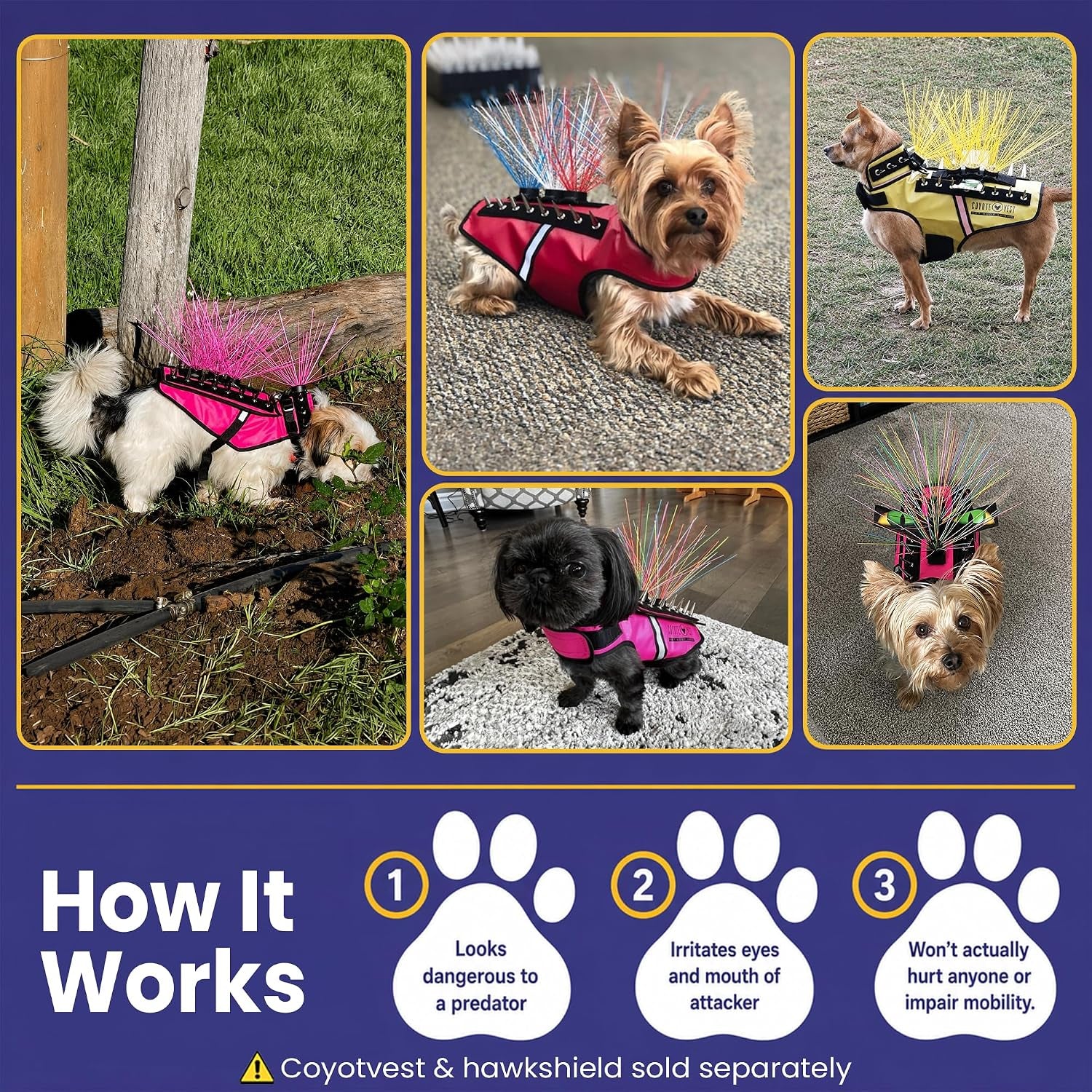 Coyotewhiskers | Protective Nylon Bristles for  or Spikevest Dog Harness | Defends against Coyotes, Dogs, Birds of Prey | Dog Accessories, Made in USA (Fluorescent Orange)
