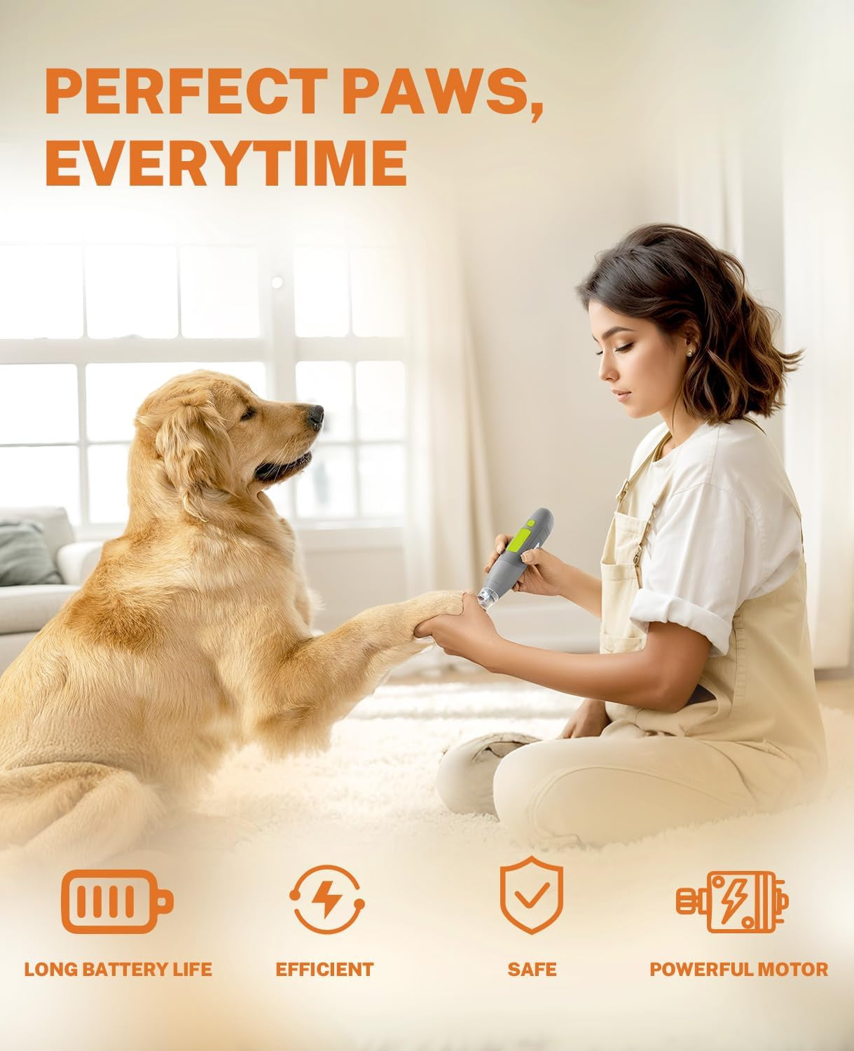 Dog Nail Grinder with LED Light & 3 Speeds — Quiet Rechargeable Electric Pet Nail Trimmer for Small, Medium, Large Dogs and Cats, USB-C Charging