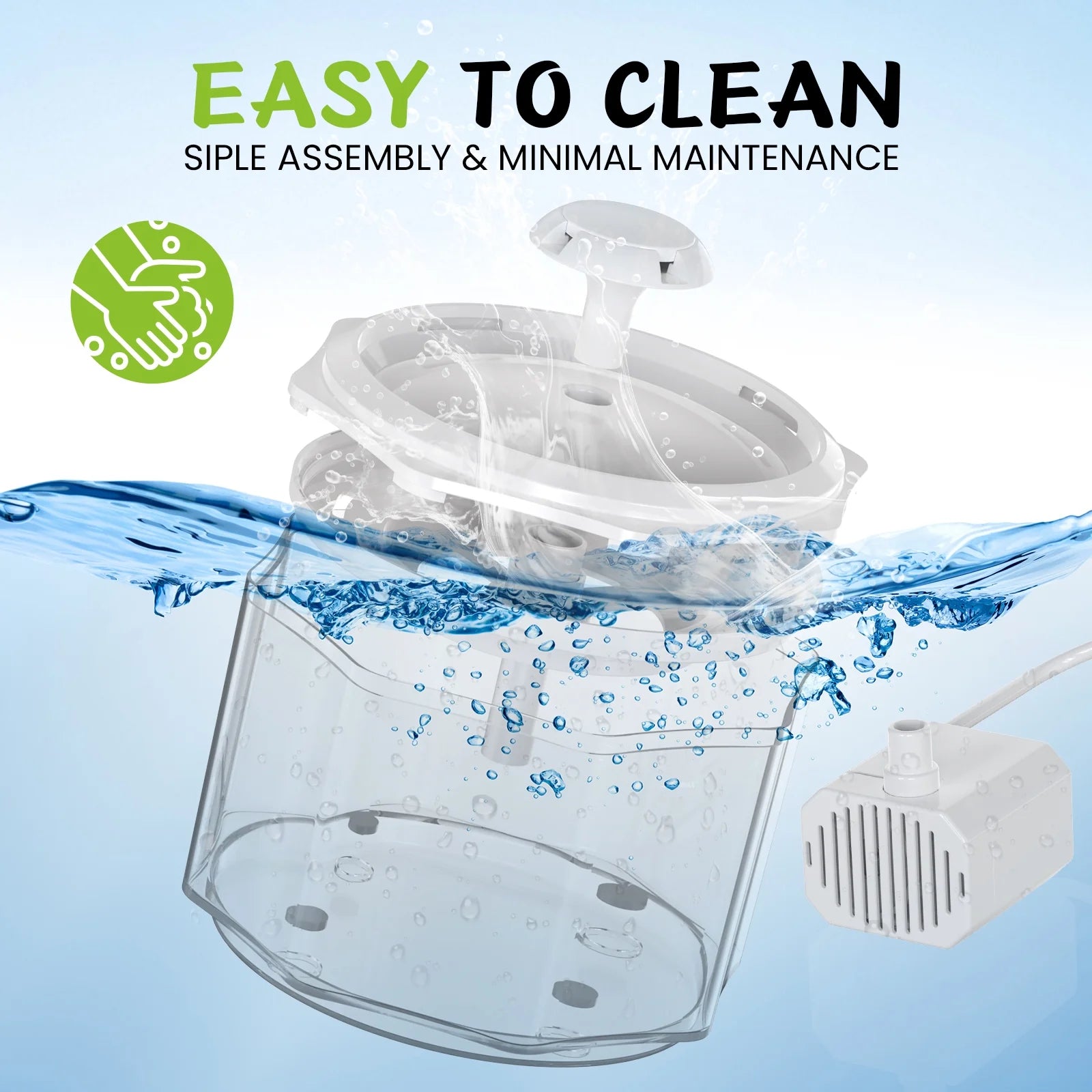 Cat Water Fountain, 75Oz/2.2L Automatic Pet Fountain Dispenser, Smart Pump with LED Light, White
