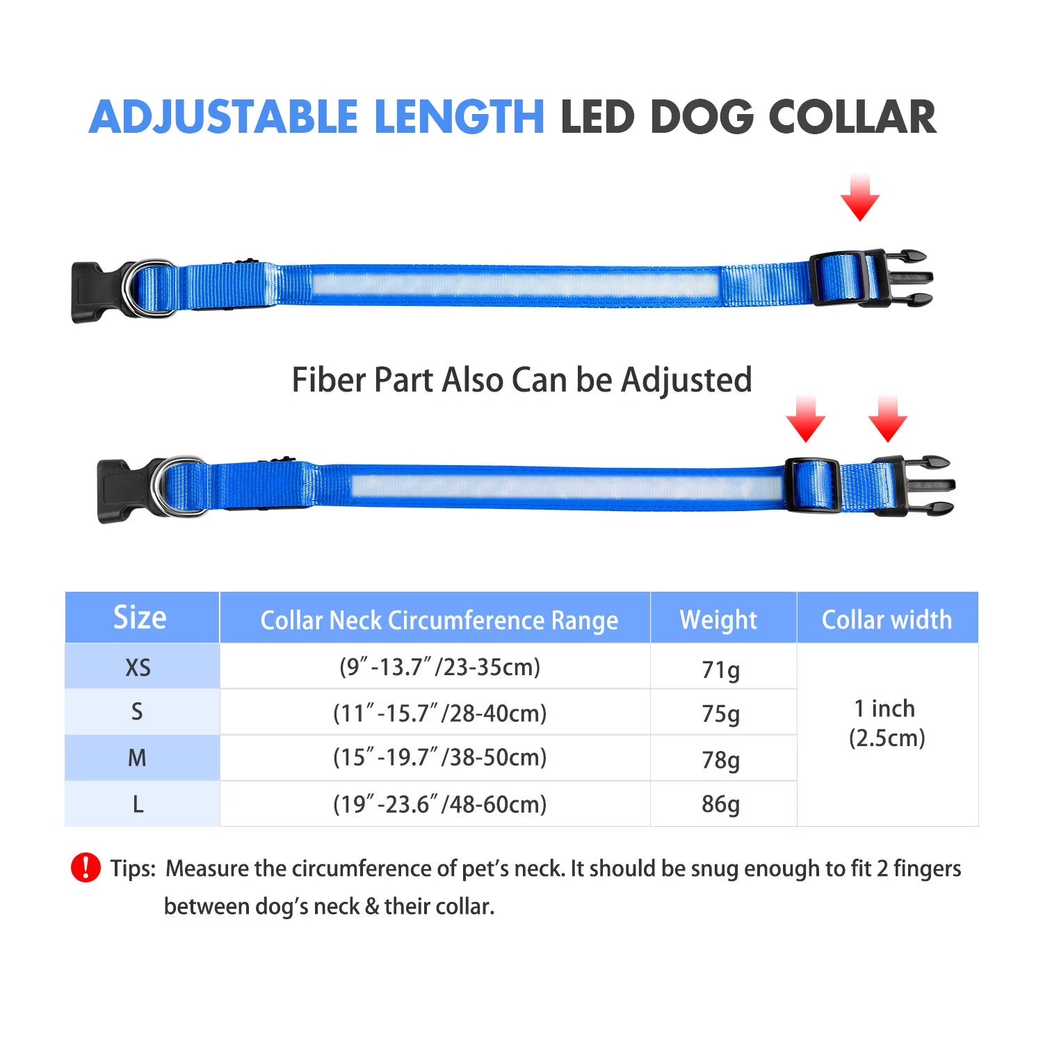 LED Dog Collar USB Rechargeable Waterproof Adjustable Light up Dog Collar Super Bright Safety Light Glowing Collars