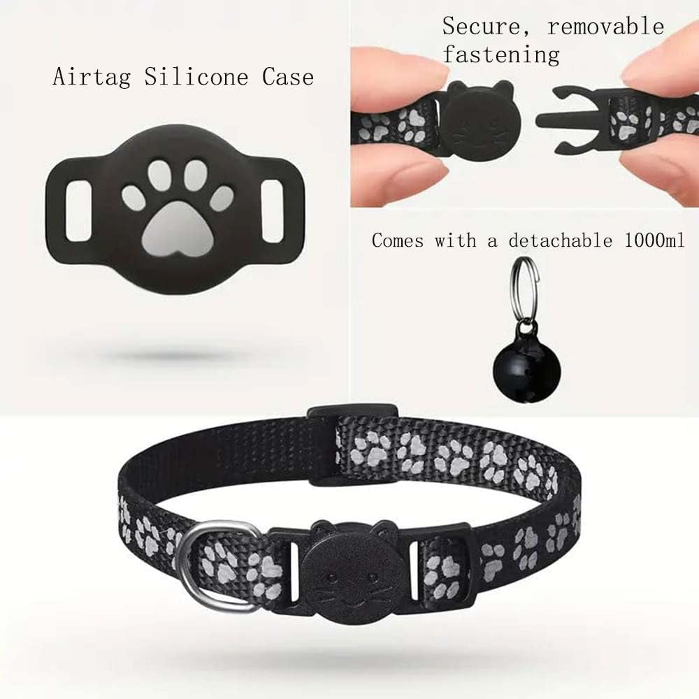 GPS Pet Tracker Collar for Cats & Small Dogs, Lightweight & Waterproof with Safety Buckle, Anti-Loss Tracking, Adjustable Reflective Collar with Bell (Android, Black, 19-26Cm)