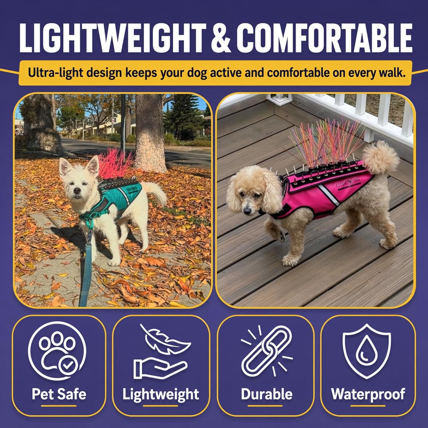 Coyotewhiskers | Protective Nylon Bristles for  or Spikevest Dog Harness | Defends against Coyotes, Dogs, Birds of Prey | Dog Accessories, Made in USA (Fluorescent Orange)