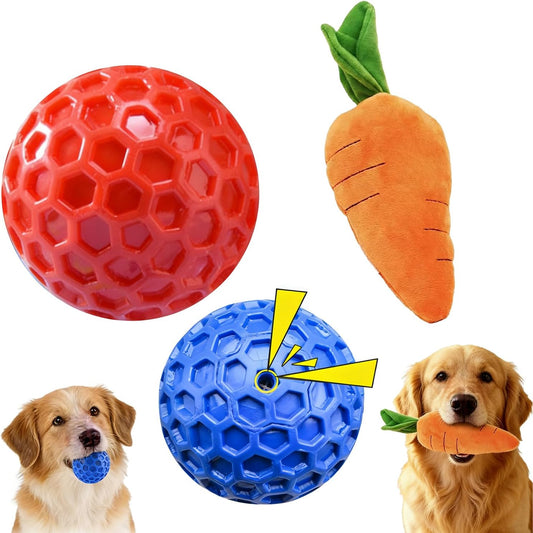 3 PCS Indestructible Squeaky Dog Toy Balls Carrot for Aggressive Chewers Interactive Dog Toys to Keep Them Busy Rubber Chew Toy for Large Medium Breeds Outdoor