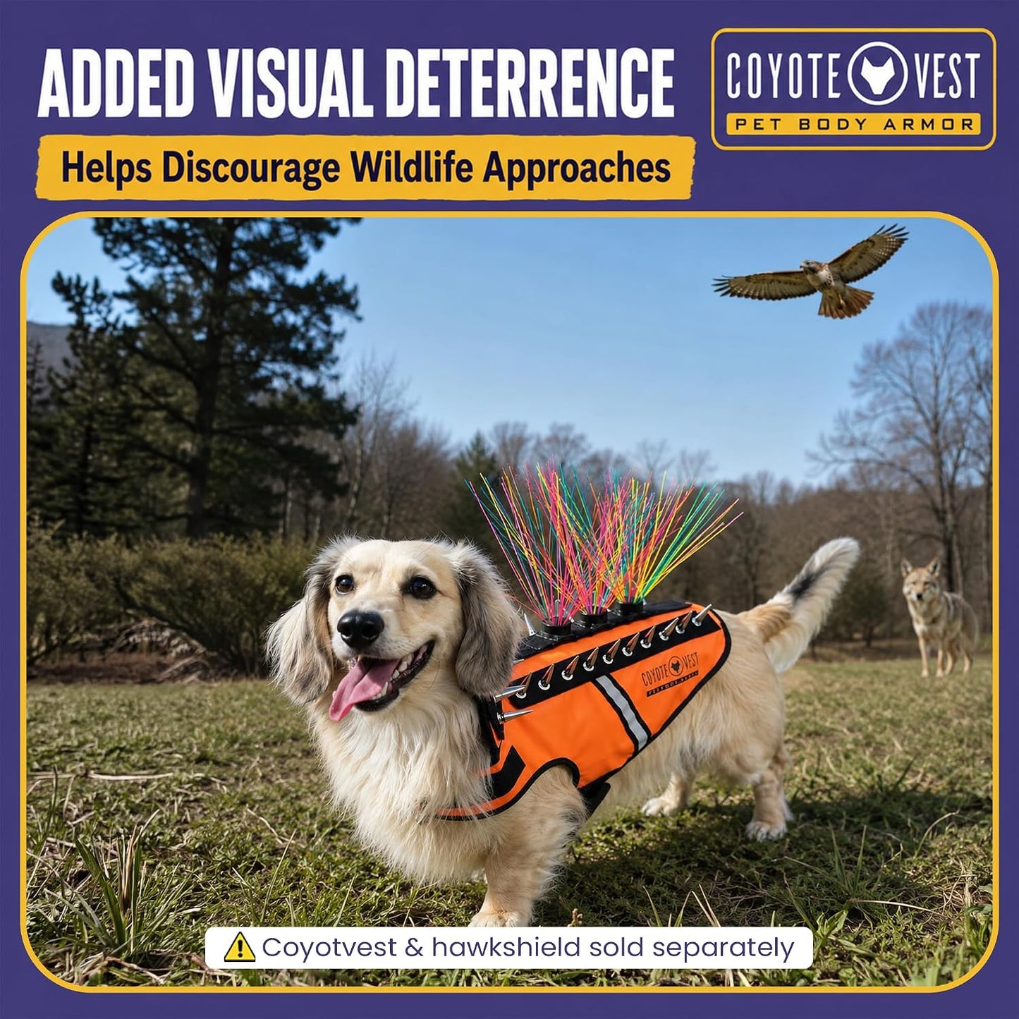 Coyotewhiskers | Protective Nylon Bristles for  or Spikevest Dog Harness | Defends against Coyotes, Dogs, Birds of Prey | Dog Accessories, Made in USA (Fluorescent Orange)