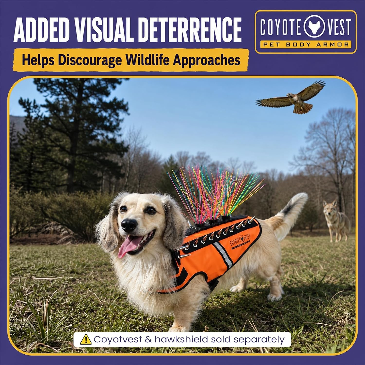 Coyotewhiskers | Protective Nylon Bristles for  or Spikevest Dog Harness | Defends against Coyotes, Dogs, Birds of Prey | Dog Accessories, Made in USA (Fluorescent Orange)